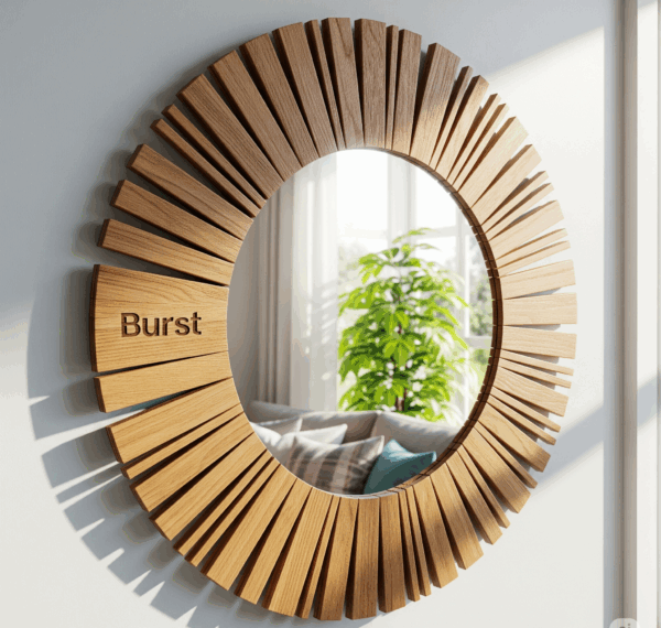 burst™ round wooden wall mirror – minimalist decorative home accent for living room & bedroom