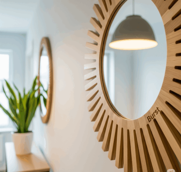 burst™ round wooden wall mirror – minimalist decorative home accent for living room & bedroom